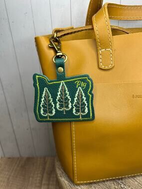 Portland Leather Bag Charm Oregon Purse Charm PNW Oregon Pebbled Green Charm